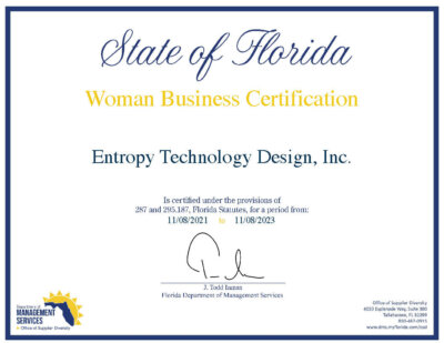 State of Florida Awards Entropy Technology Design